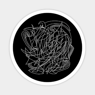 Overlapping Shapes, Fine Liner Drawing, White on Black Magnet